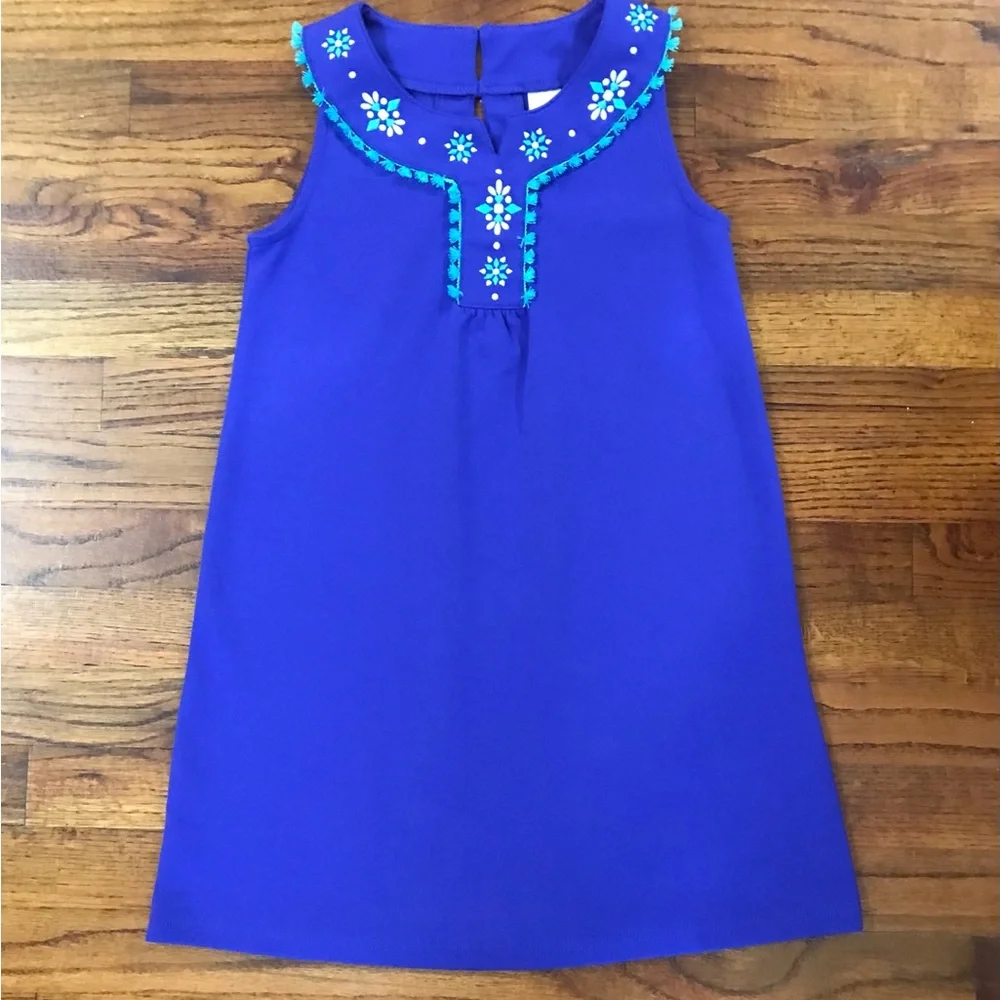 Girls Gymboree Blue & Teal Green Dress Size Medium 8 - 10 Cotton Polyester Spand
